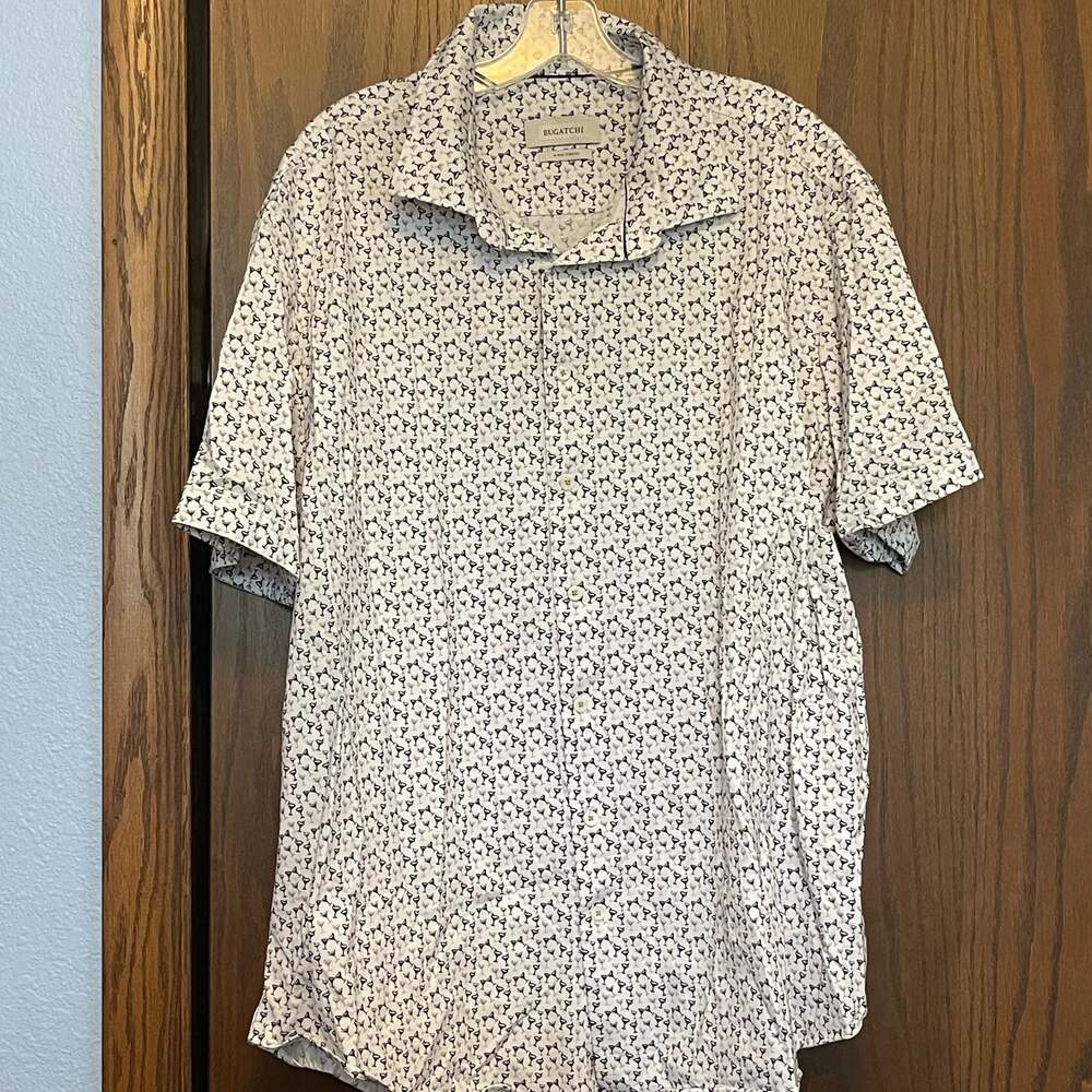 3X Bugatchi Men's Cocktail Print Short Sleeve Button Up Shirt 8-Way Stretch